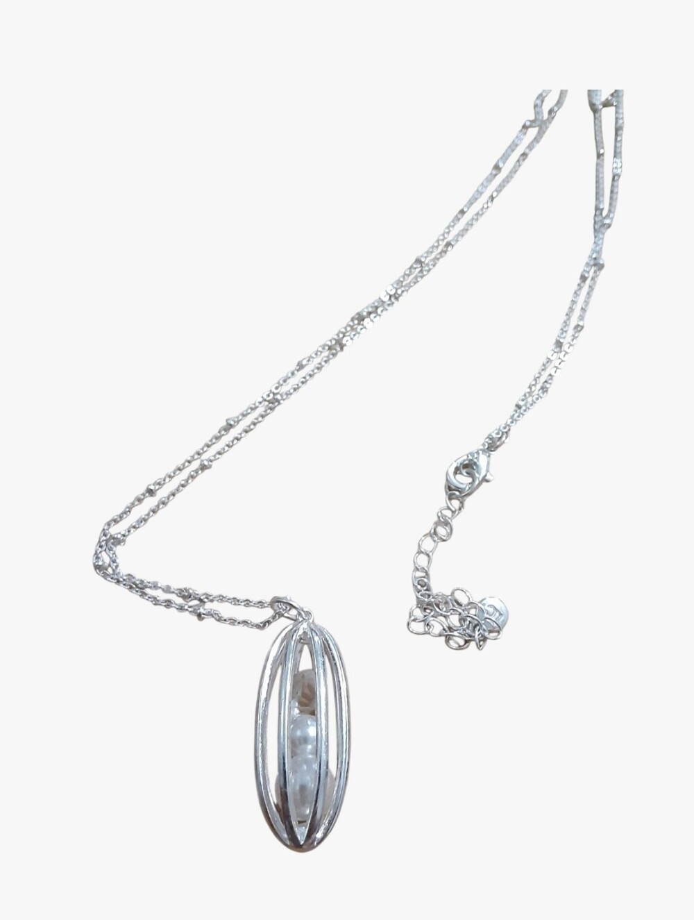 Silver-Tone Cage Pendant Necklace Statement Fashion Jewelry
